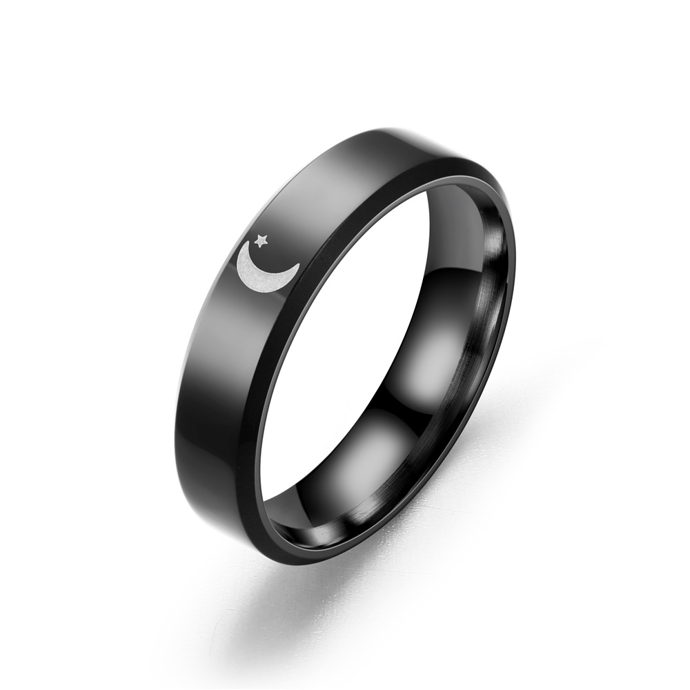 Men's Stainless Steel Couple Ring with Sun Moon Pattern