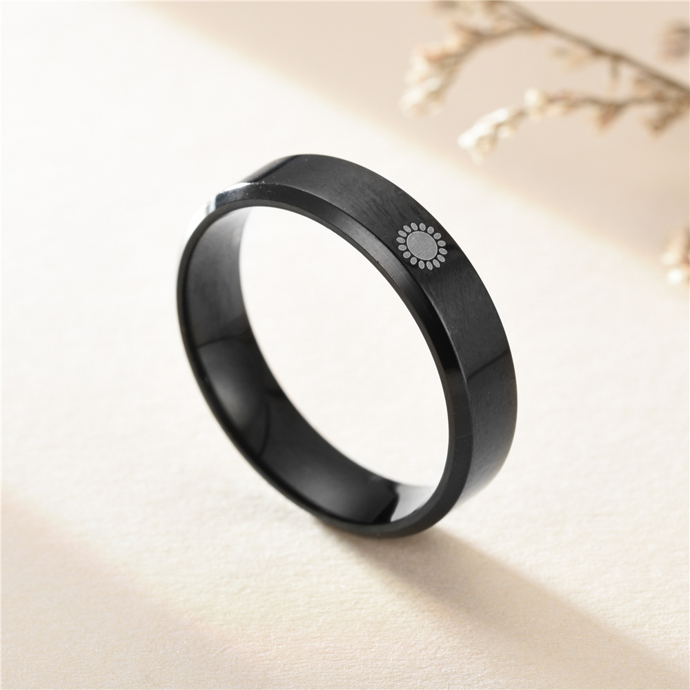 Men's Stainless Steel Couple Ring with Sun Moon Pattern