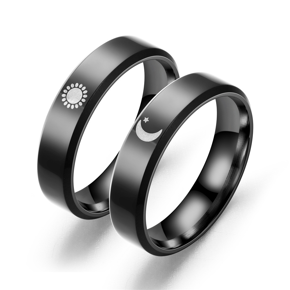 Men's Stainless Steel Couple Ring with Sun Moon Pattern