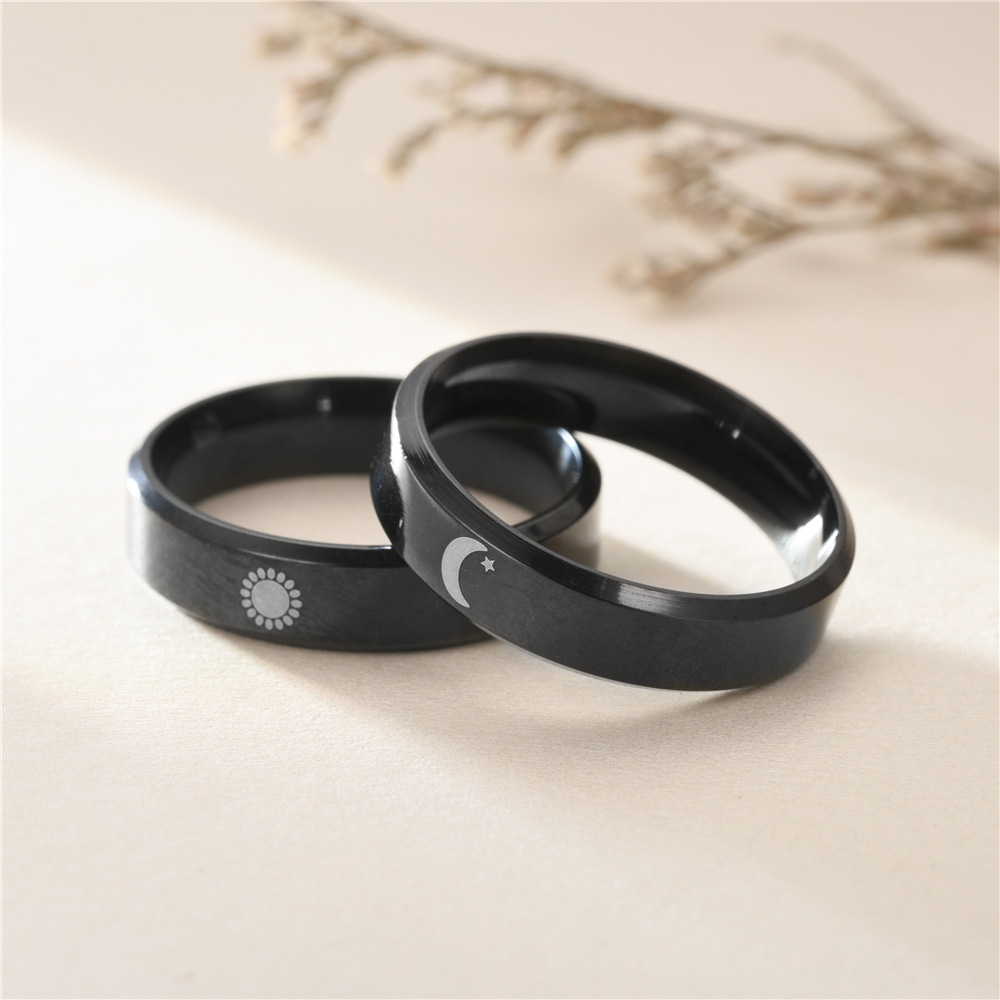 Men's Stainless Steel Couple Ring with Sun Moon Pattern