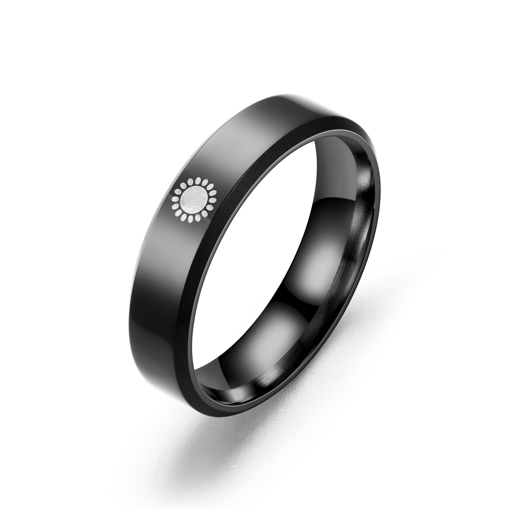 Men's Stainless Steel Couple Ring with Sun Moon Pattern