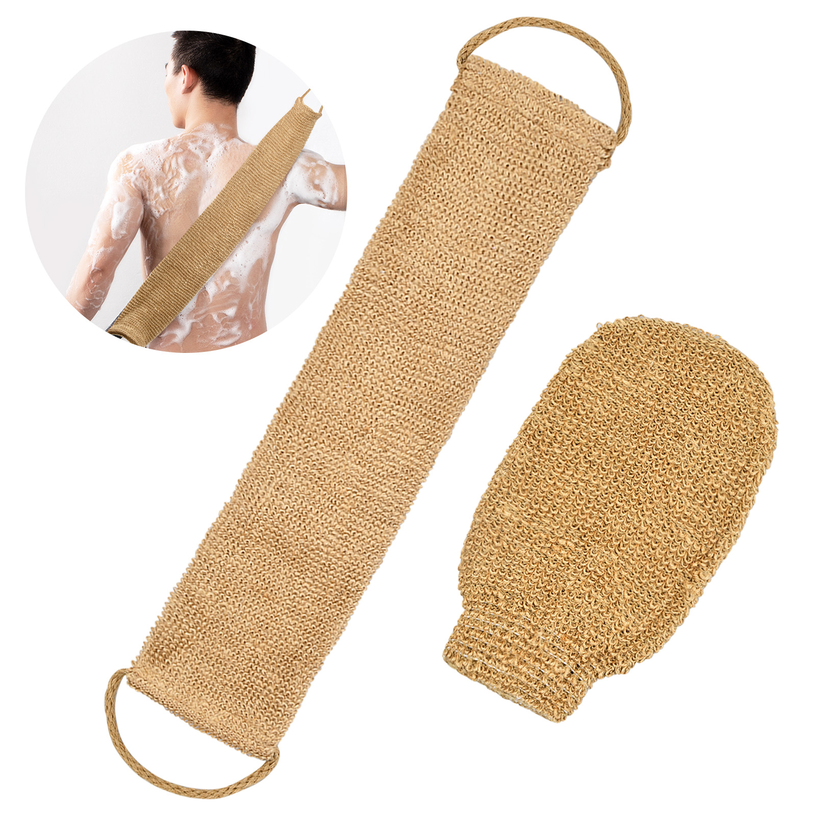 

1 Set Back Scrubber Exfoliator, Natural Hemp Exfoliating Glove And Strap, Body Cleaning Gloves For Men Women, Dead Skin Removal Scrub Gloves, Bath Scrubber For Cleaning Body
