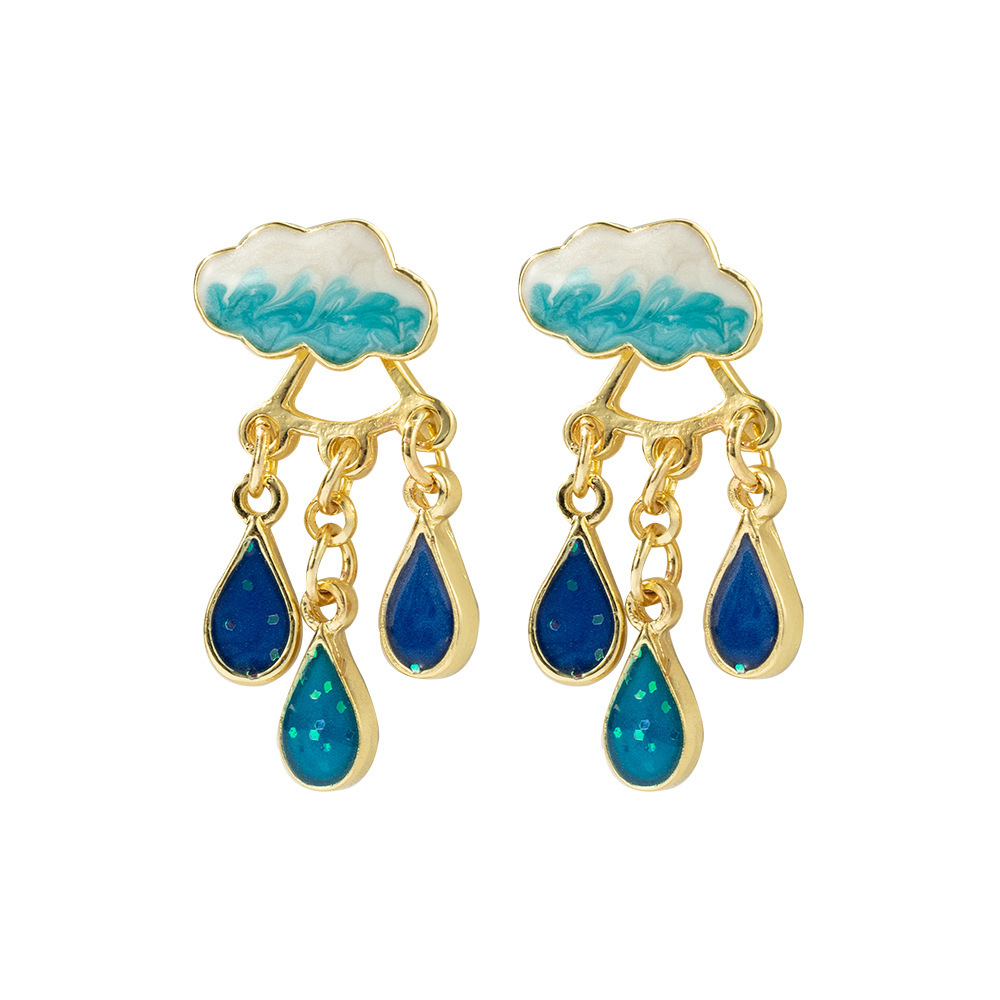 Cute Rainy Cloud Earrings Drop Oil Ear Jewelry Tassel - Temu