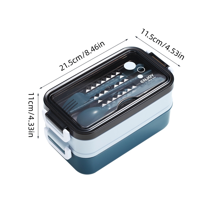 1050ml Double Layer Lunch Box w/Tableware for Outdoor Camping/Fishing