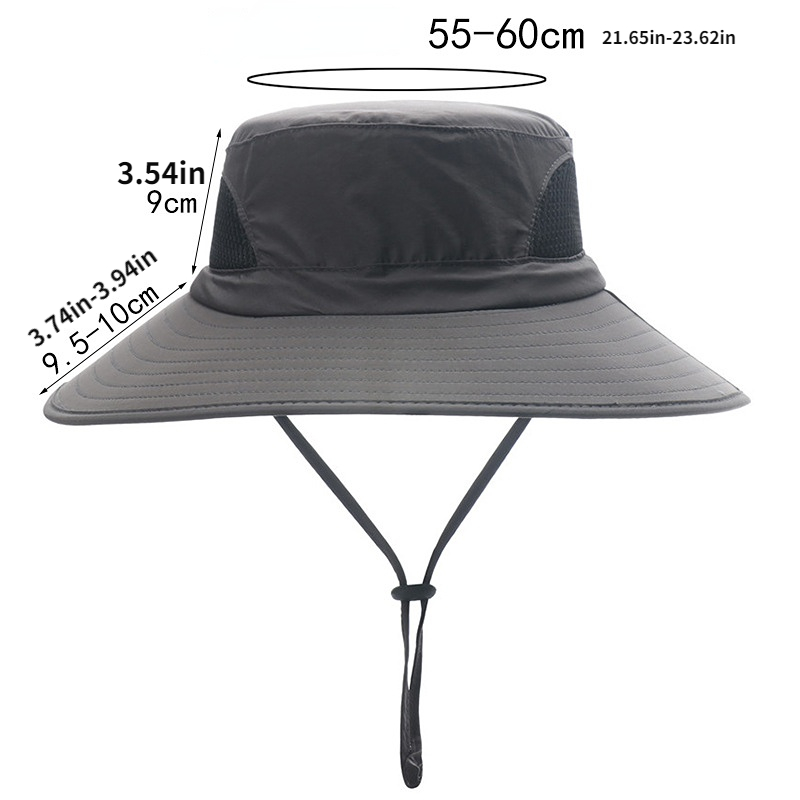 Black Vacation Sun Protection Hat, Men's Summer Oversized Brim Waterproof Mountaineering Fishing Breathable Bucket Hat,Casual,Temu