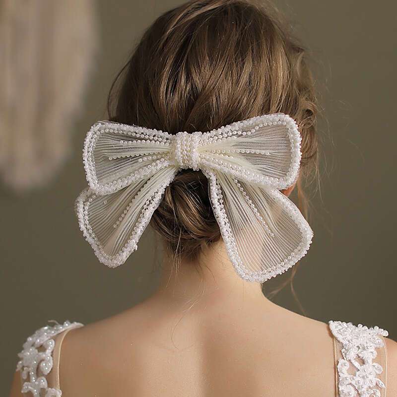 Bowknot Hair Clip Large Cotton Beaded Bow Hair Barrettes Wedding French  Style Hairpins Hair Accessories For Women Girls Bridal Party Gift -  Clothing, Shoes & Jewelry - Temu