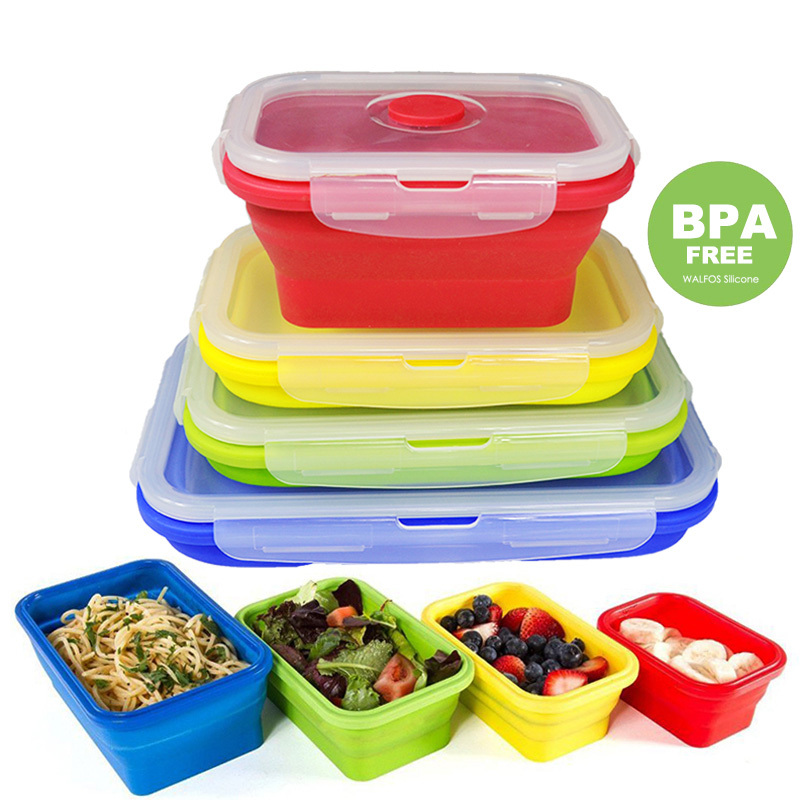 Portable Silicone Foldable Lunch Box Microwaveable Plastic Storage