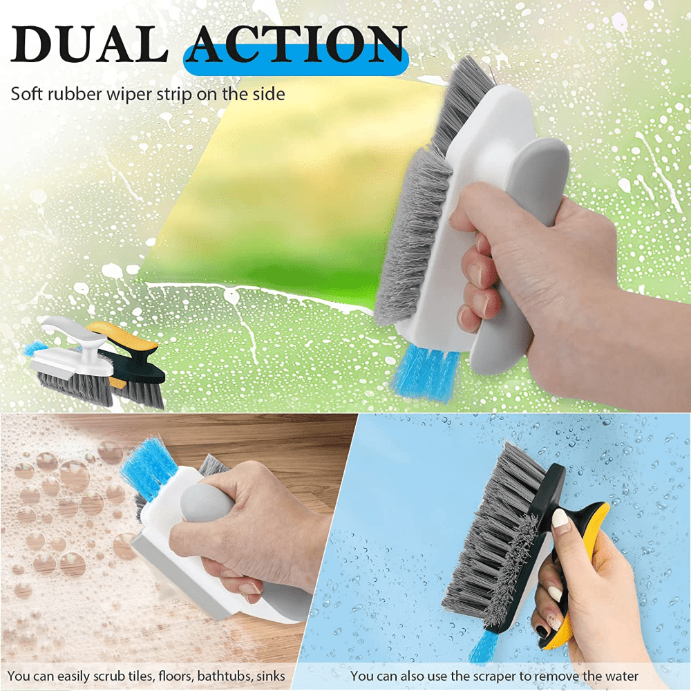 Scrubber Brush 4 in 1 Floor Scrub Brushes with Squeegee V-Shape