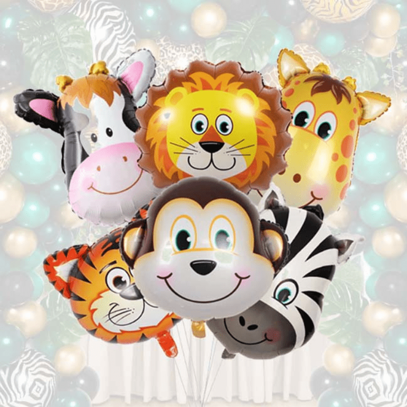 

6pcs/pack 17 Inch Mini Animal Head Balloons, Forest Lion Tiger Giraffe Aluminum Film Birthday Party Decoration Balloon