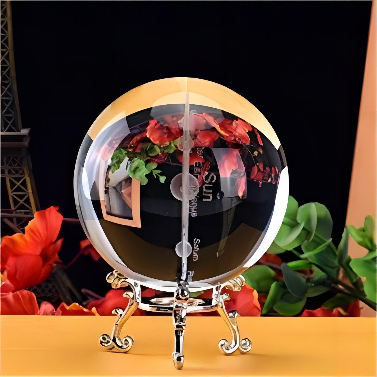 3d Galaxy Crystal Ball Lotus Carving Silvery Plated Stand - Temu