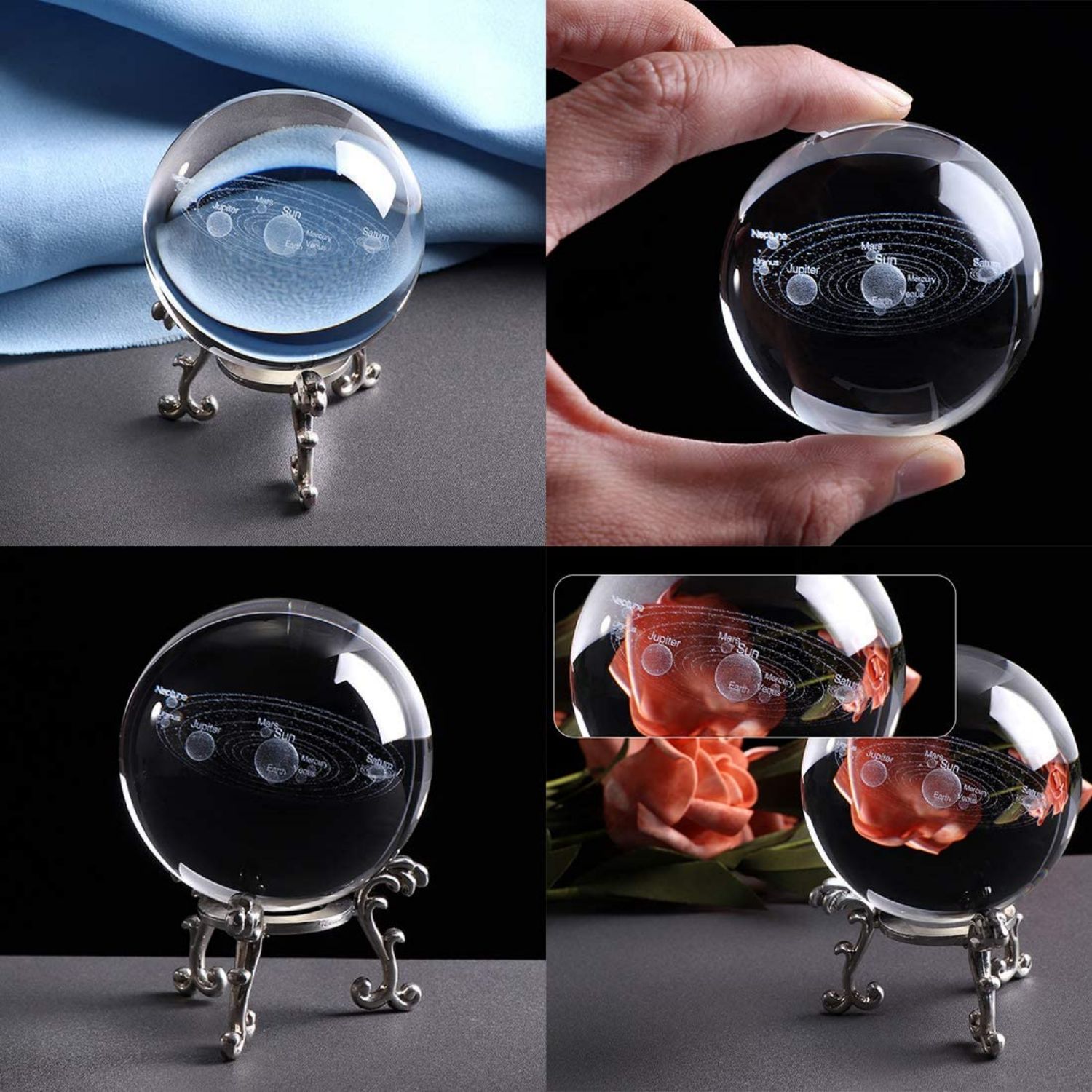 3d Galaxy Crystal Ball Lotus Carving Silvery Plated Stand - Temu