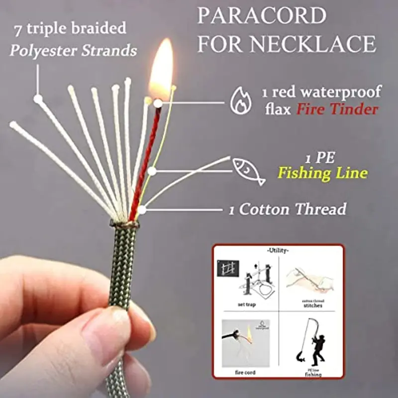 Fire Starter Necklace Survival Paracord Necklace With Flint Steel For  Camping Hiking Backpacking - Sports & Outdoors - Temu