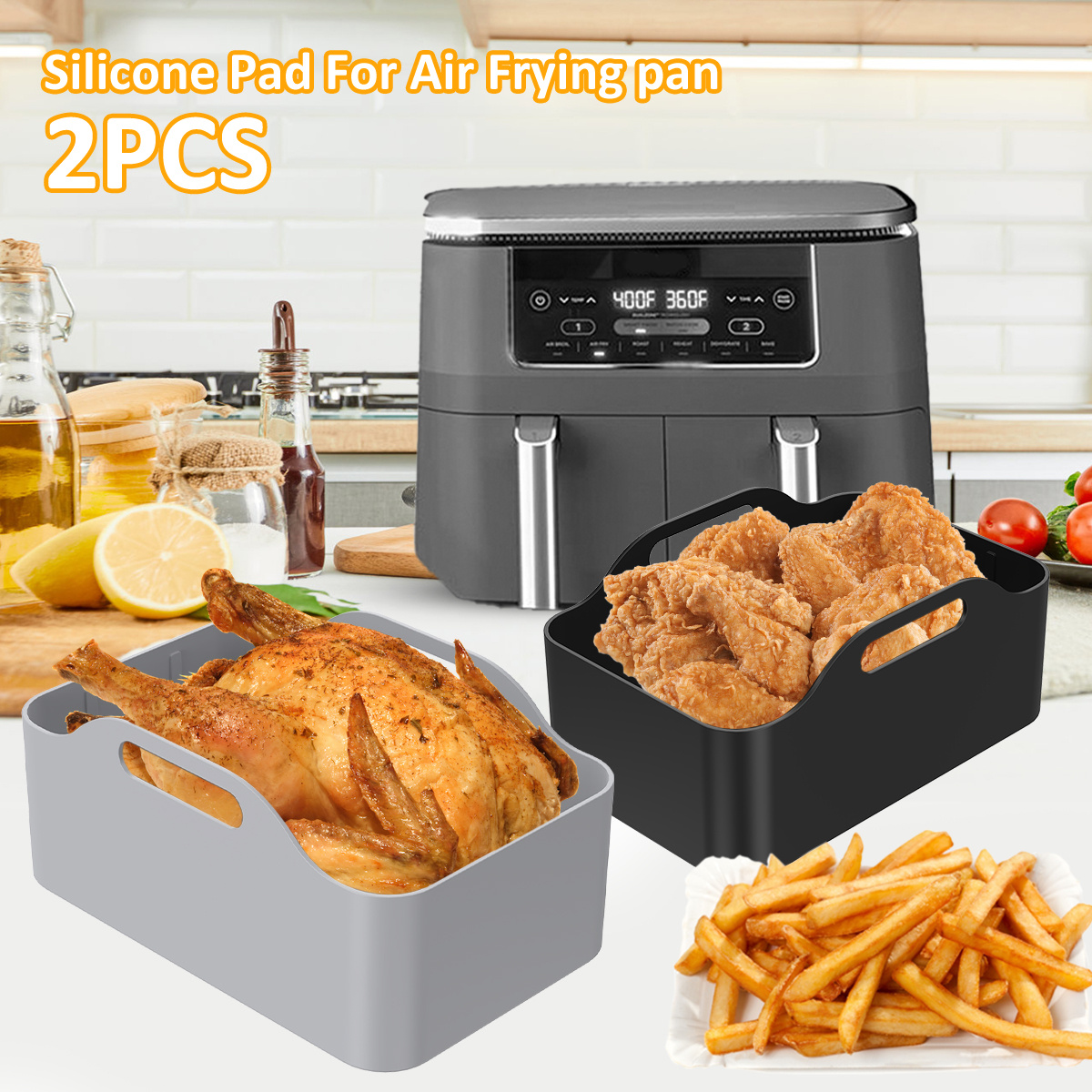 2PCS Silicone Pot for s Dual Air Fryer, Reusable Air Fryer Silicone Basket Air  Fryer Accessories Reusable Double Air Fryer Liner for Air Fryer, Oven,  Microwave (Grey Pot)