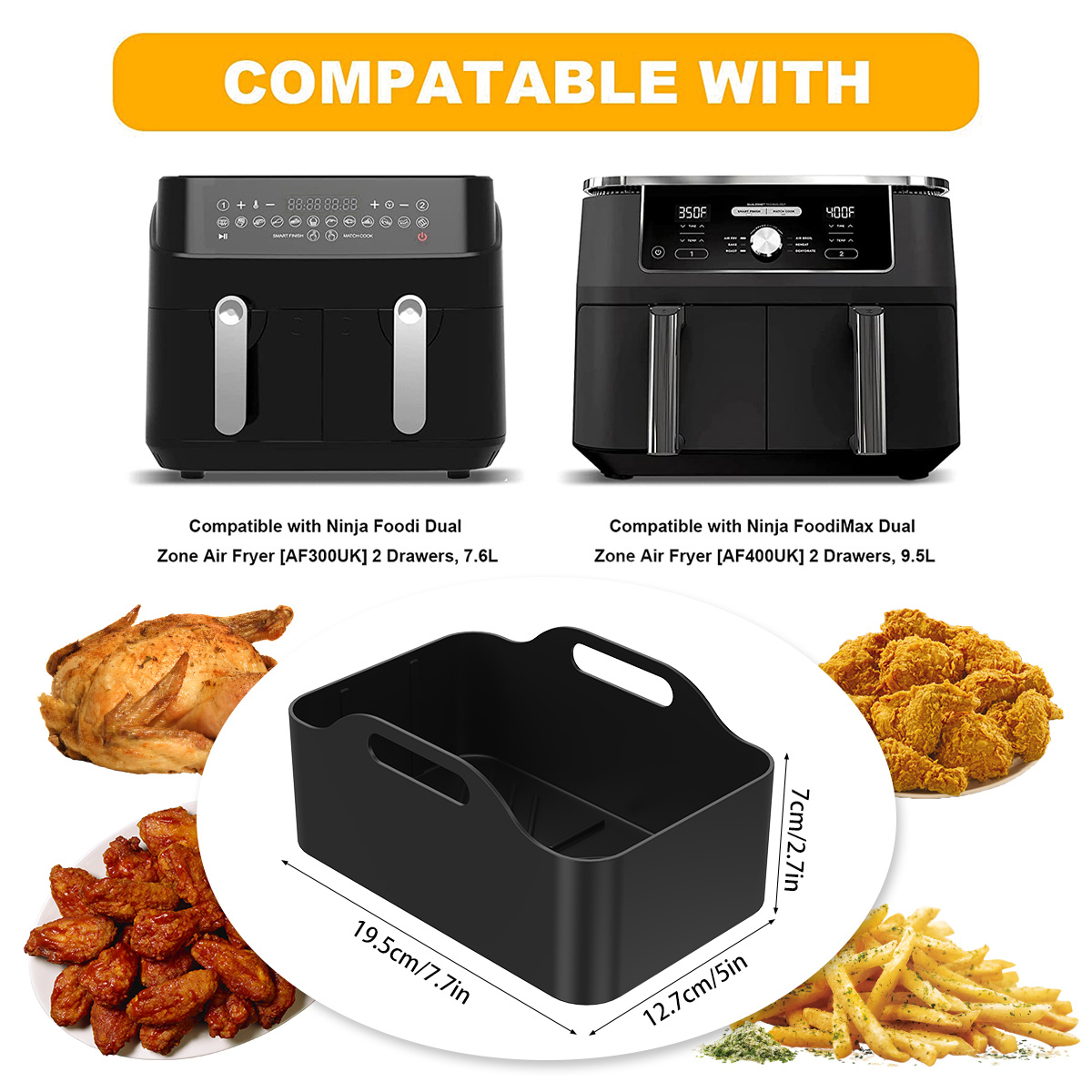 Silicone Air Fryer Liners For Ninja Foodi Air Fryer Af300uk, Af400uk, Ninja  Foodi Dual Zone Air Fryer Accessories, Reusable Silicone Dual Basket Air  Fryer Liner 7.6l- - Temu