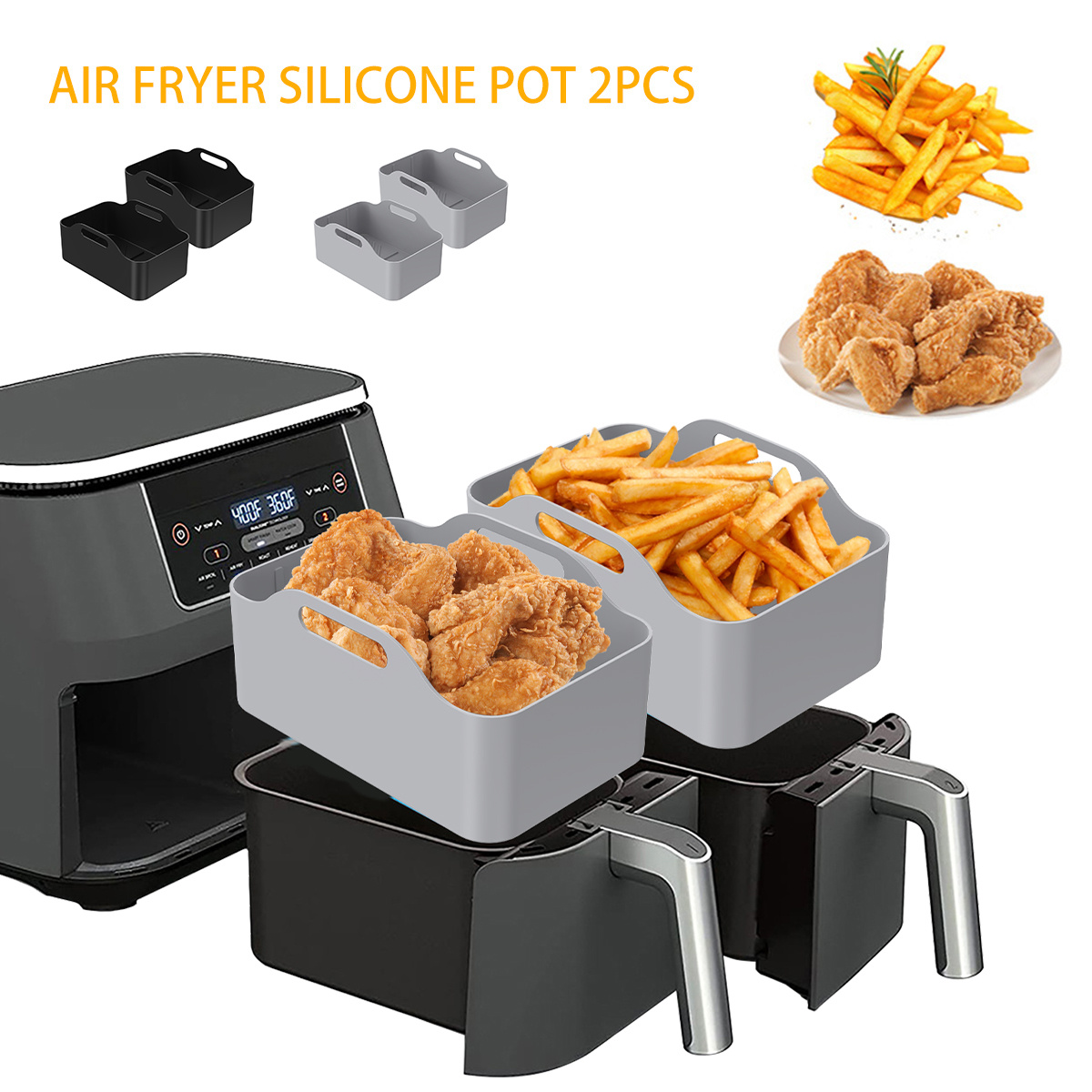 2PCS Silicone Pot for Ninjas Dual Air Fryer, Reusable Silicone Air Fryer  Liner, Double Air Fryer Silicone Air Fryer Basket BPA Free Air Fryer Rack 