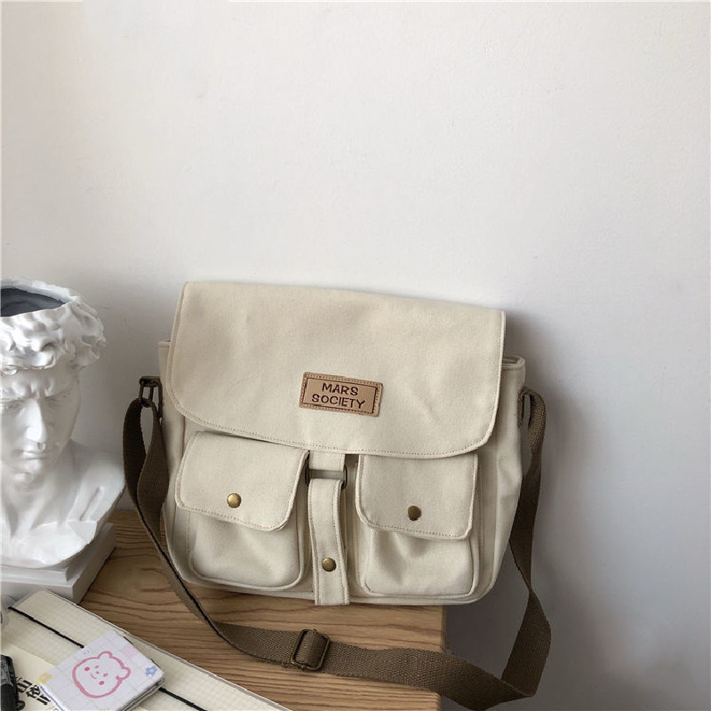 Kawaii Canvas Messenger Bag, Letter Patch Decor Crossbody Bag, Casual  Student Flap Shoulder Bag - Temu