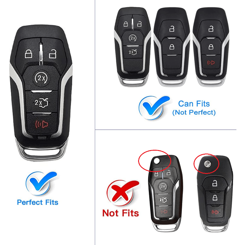  Tukellen for Ford Leather Key Fob Cover Key Shell Case for Ford  C-Max Edge Escape Expedition Explorer Flex Focus Taurus Lincoln MKS MKT  MKX-Black(Red line) : Automotive