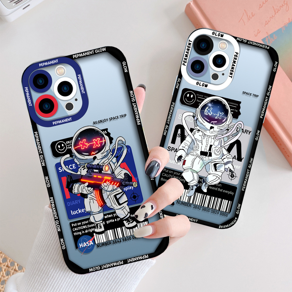 Cute Astronaut Phone Case for iPhone 14 11 12 13 Pro Max Pro Designer Phone  Cover for Women Men,with Hidden Stand Case,Purple 