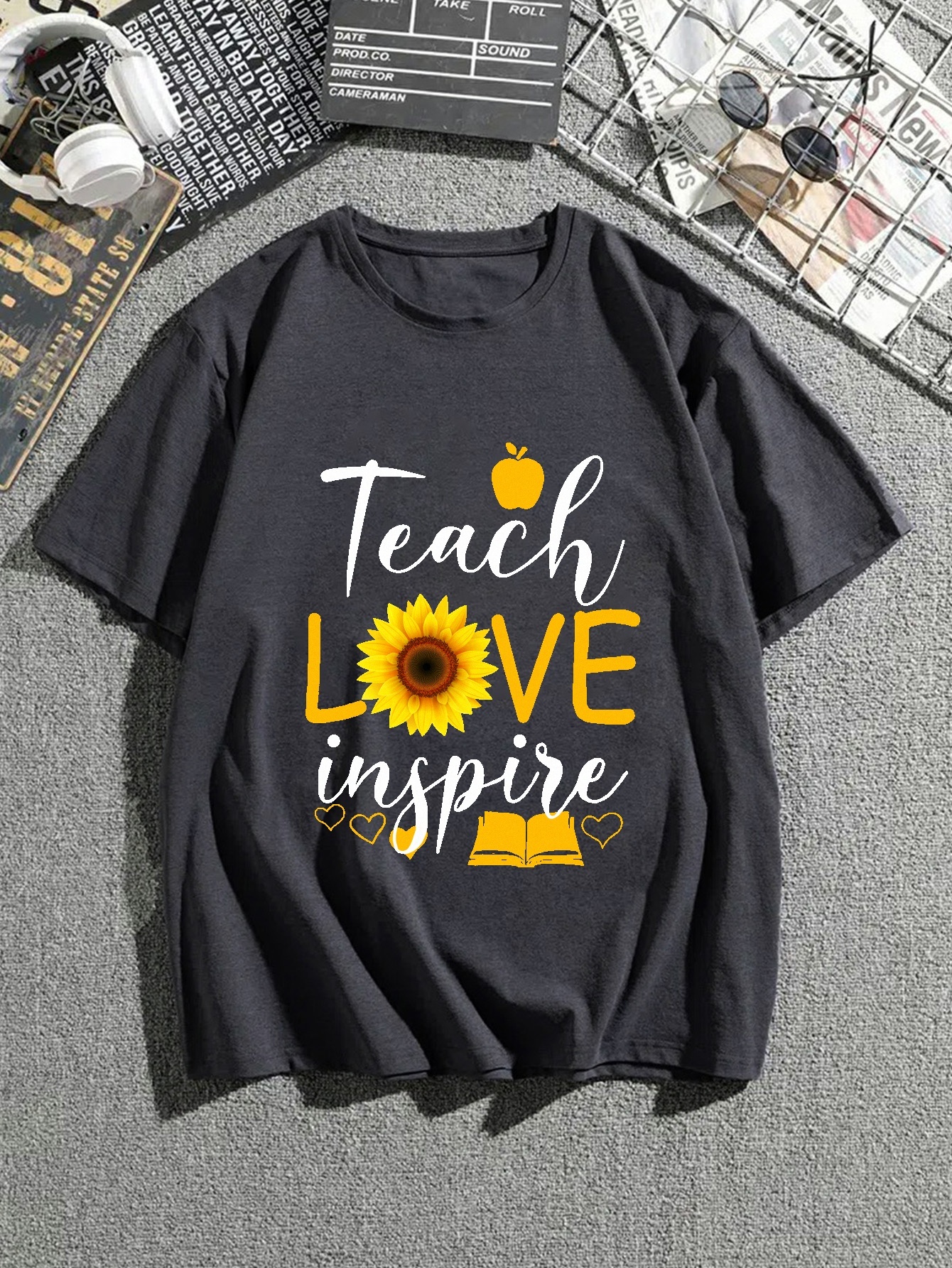 Funny Teacher Sunflower T-shirt Teach Love and Inspire Shirt 