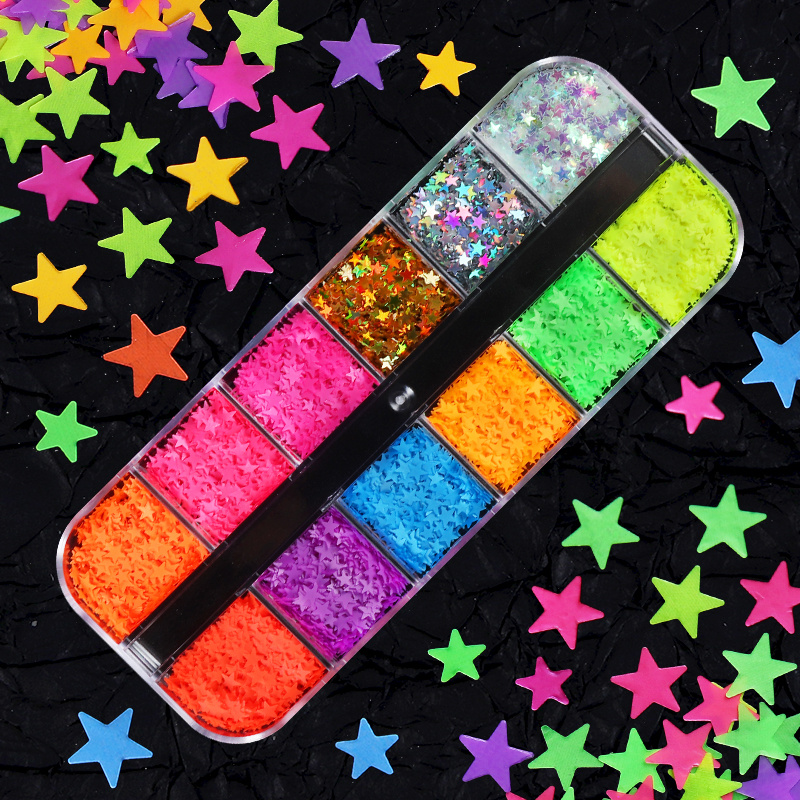 Neon Star Nail Glitter Fluorescent Gel Nails Decoration