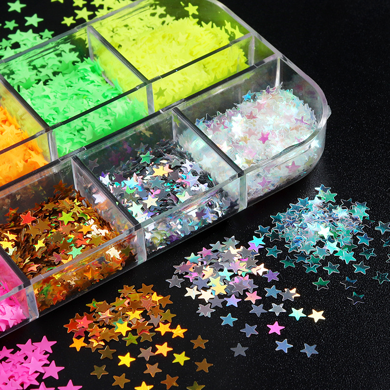 Neon Star Nail Glitter Fluorescent Gel Nails Decoration