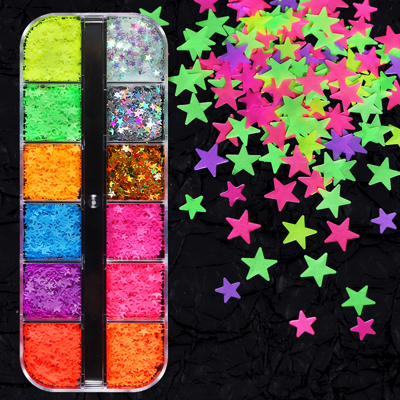 Neon Star Nail Glitter Fluorescent Gel Nails Decoration