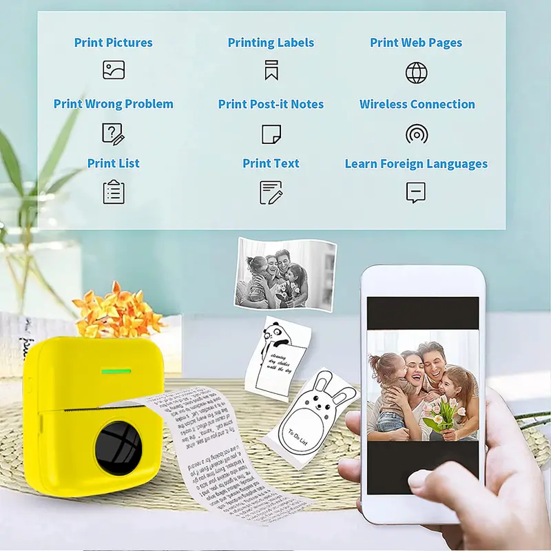 pocket printer wireless thermal printers with 1 rolls printing paper and 1200mah battery portable inkless printer for iphone mini sticker printer compatible with ios android gift for birthday easter presidents day boy girlfriends details 3