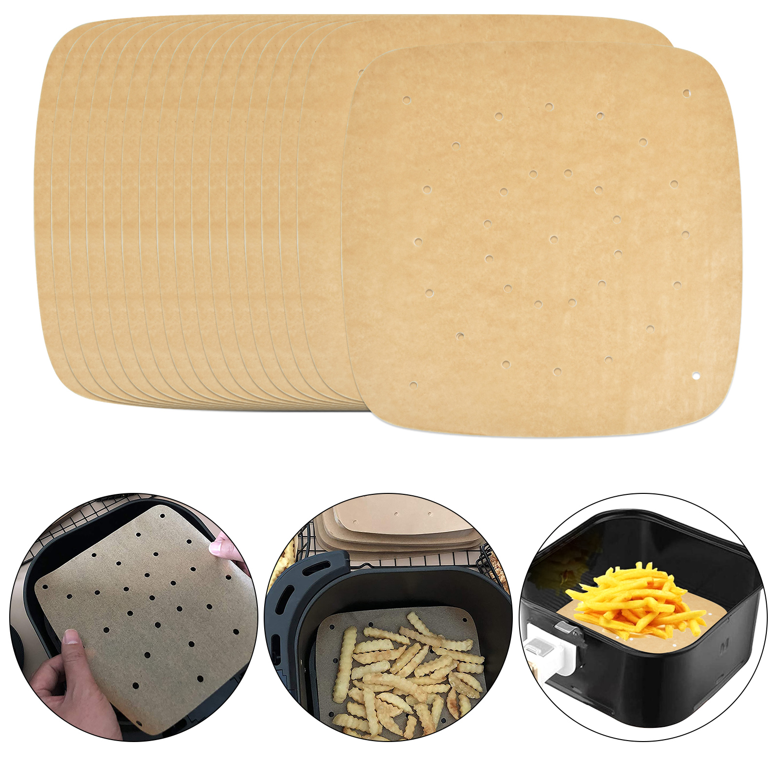 Air Fryer Parchment Paper Liners, 100Pcs Square Air Fryer Liners, 8.5 Inch  Perforated Parchment Paper Sheets for Baking, Parchment Paper for Air Fryer  and Bamboo Steaming Basket 