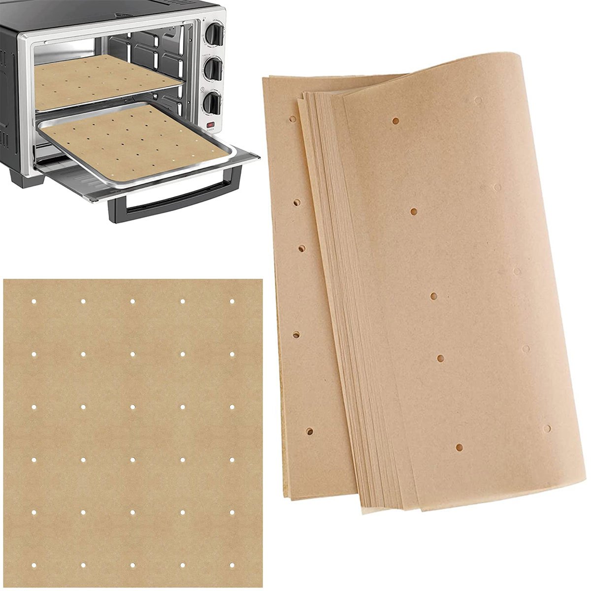 100pcs Unbleached Perforated Parchment Papers For Air Fryer
