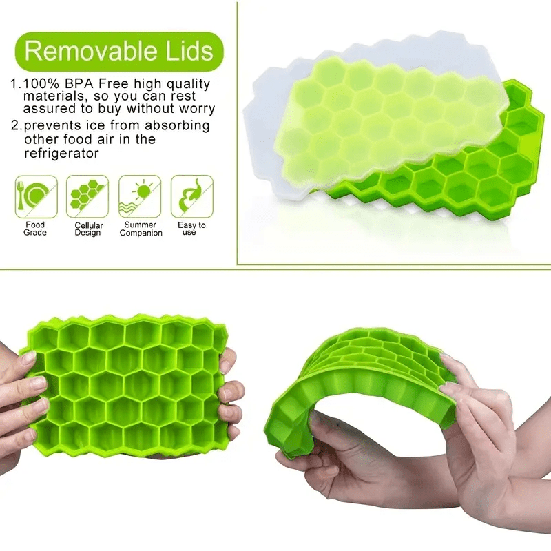 Flexible Silicone Ice Cube Trays With Lids - 37 Cubes For Whiskey, Cocktails,  And More - Stackable And Safe - Temu