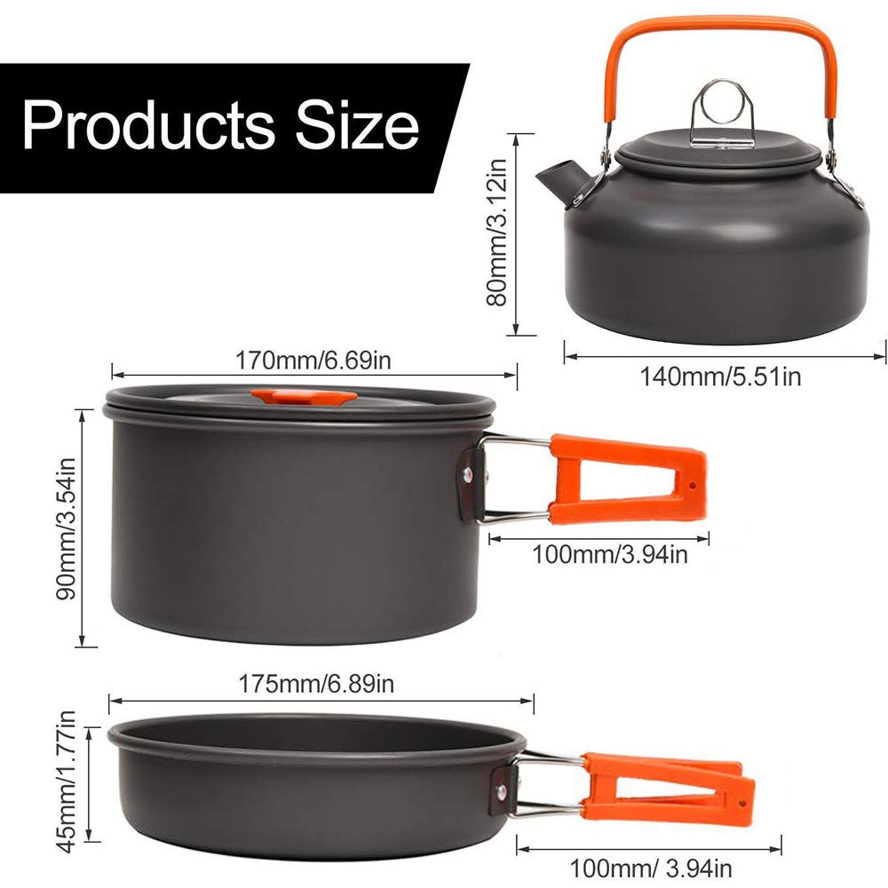NKTIER Camping Cookware Set Outdoor Portable Oxidized Aluminum Alloy Camping  Fishing Picnic Barbecue Cooking Set Backpacking Pans Pot Mess Kit Cooking  Equipment Cookset Tableware for 2-3 Person 
