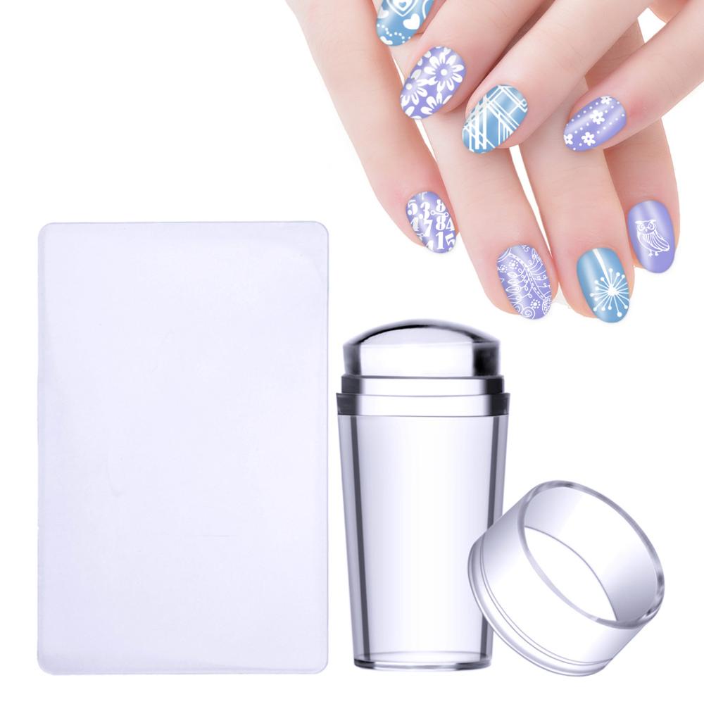 Clear Silicone Rectangular Nail Art Stamper Set with Scrapers