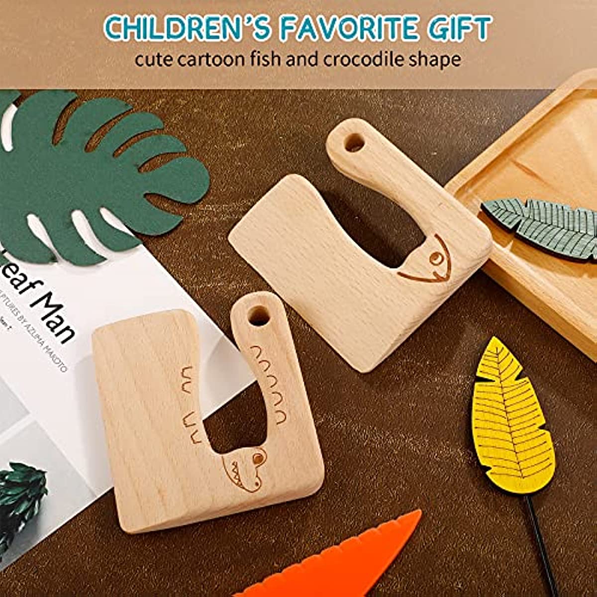 Cute Fish Crocodile Pattern Wooden Knife Safe For Kids - Temu