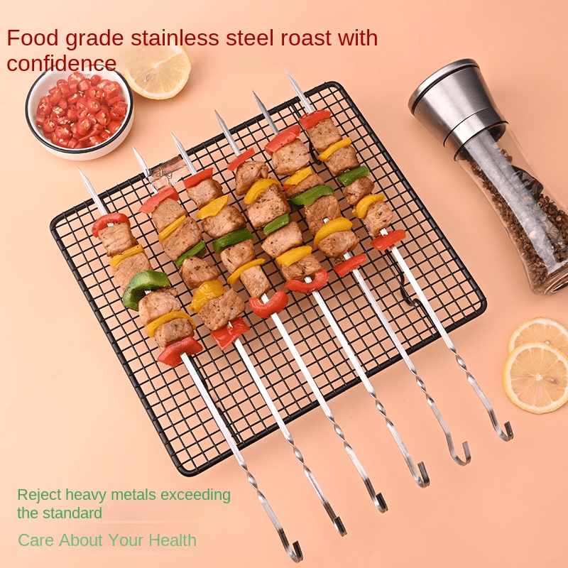 6pcs, Barbecue Skewers, Stainless Steel Skewers For BBQ, Barbecue Grilled  Skewers, Multifunctional Metal BBQ Skewers, Grilling Stainless Steel Skewer