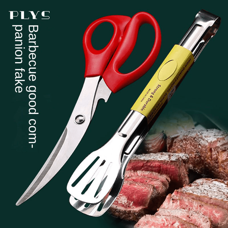 Korean Barbecue Scissors Clip and BBQ Tongs Set for Cooking 3PCS  Multifunctional Korean BBQ Tool Set Ultra Sharp Kitchen Shears Silicone BBQ  Pastry