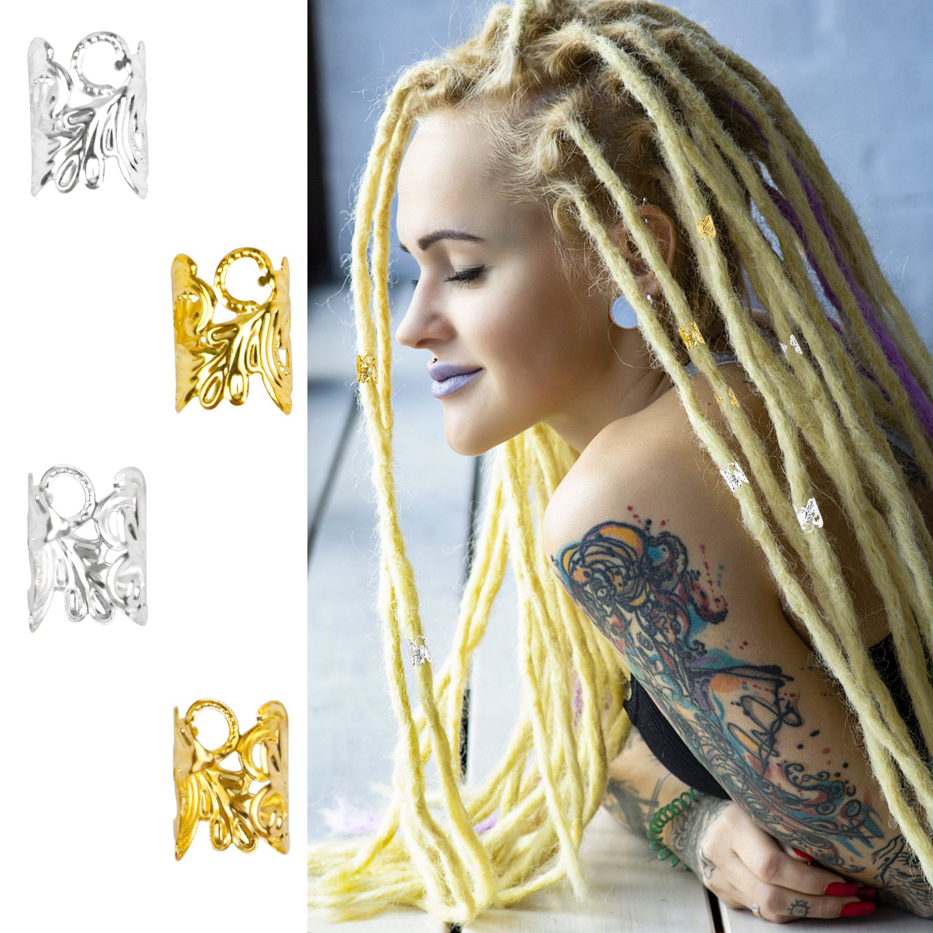 Autrucker Hair Spirals Dreadlocks, Pack of 28 Dreadlocks Jewellery, Hair Spiral Clips, Hair Accessories, Gold Braids, Spiral Hair Braids, Beads, Adjustable