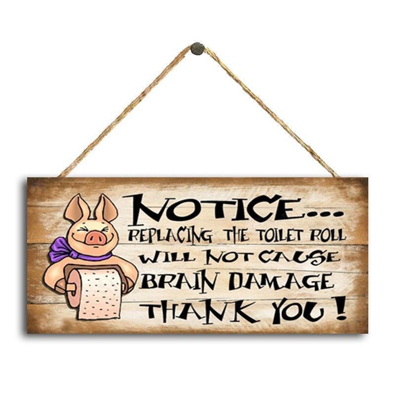 1pc Notice Decorative Rectangular Tag Funny Wooden Signs For Home Hotels Bathroom Toilet Decoration