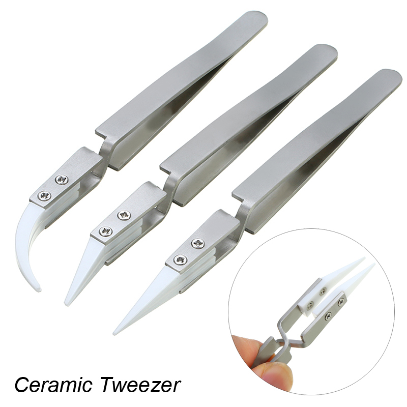 Precision Ceramic Tweezers Heat Resistant Anti-Static Small Curved