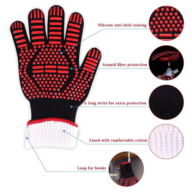 Guantes resistentes a altas temperaturas para parrilla de barbacoa,  manoplas para horno microondas, 500 grados, ignífugas