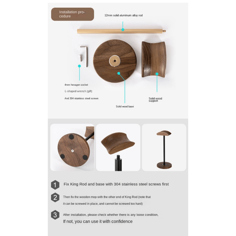 Headphone Stand, Walnut Wood & Aluminum Headset Stand, Nature Walnut Gaming Headset  Holder With Solid Heavy Base For All Headphone Sizes 