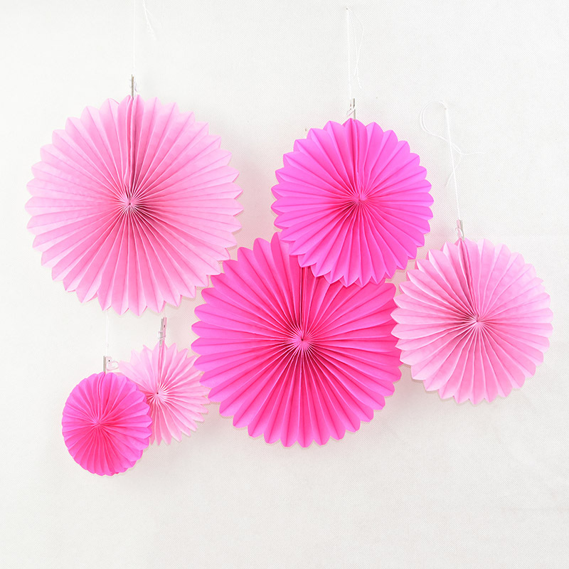 6 Mini Light Pink Tissue Paper Fan Decorations, 3ct