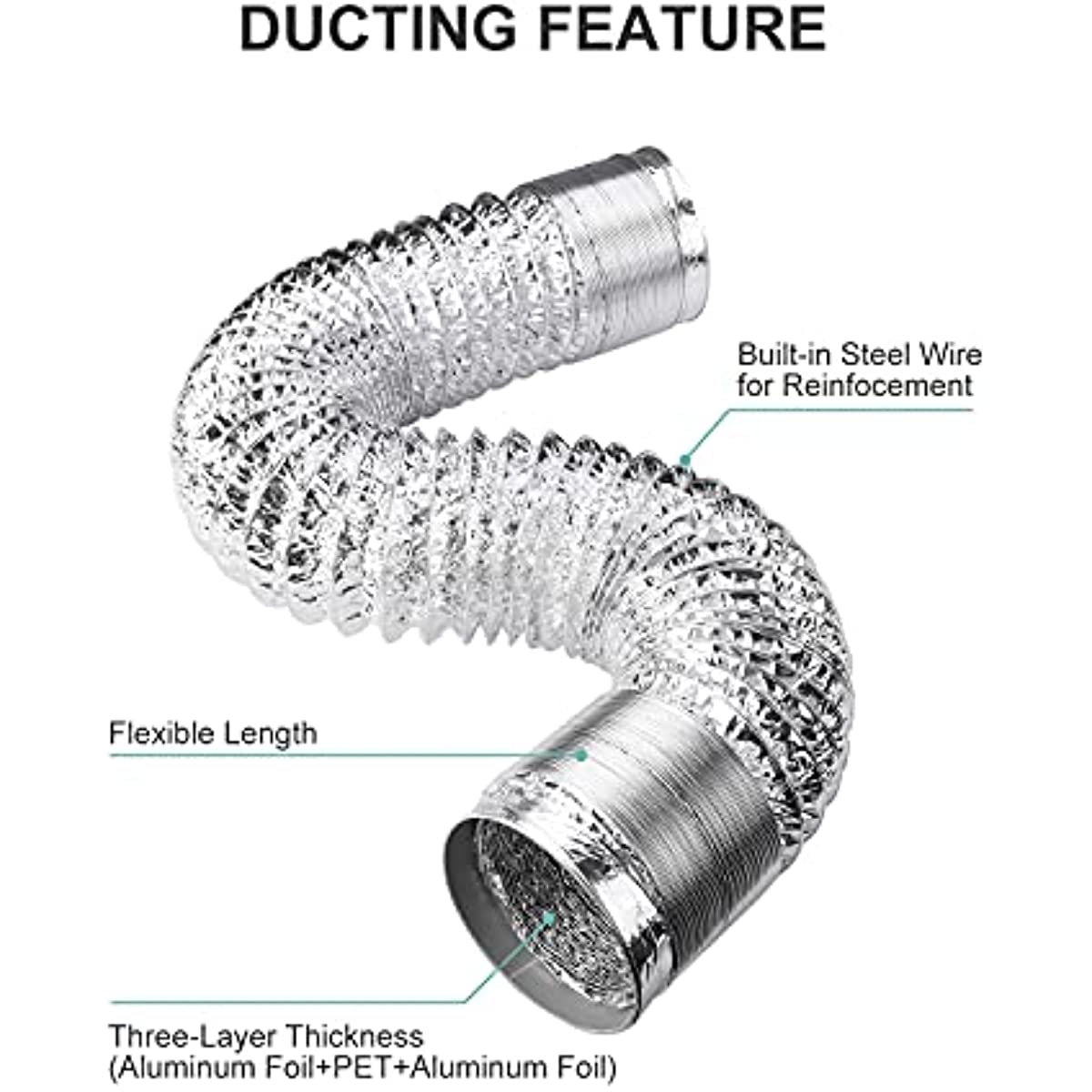 1pc 10.16cmx10ft tuyau d'aération de sécheuse tuyau de conduit d'air en  aluminium flexible non isolé pour la ventilation de CVC