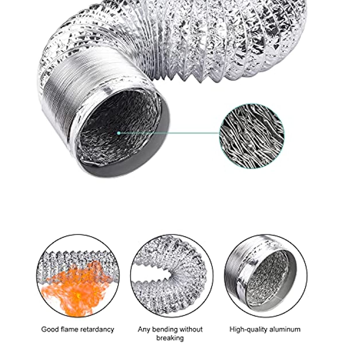 1pc 10.16cmx10ft tuyau d'aération de sécheuse tuyau de conduit d'air en  aluminium flexible non isolé pour la ventilation de CVC