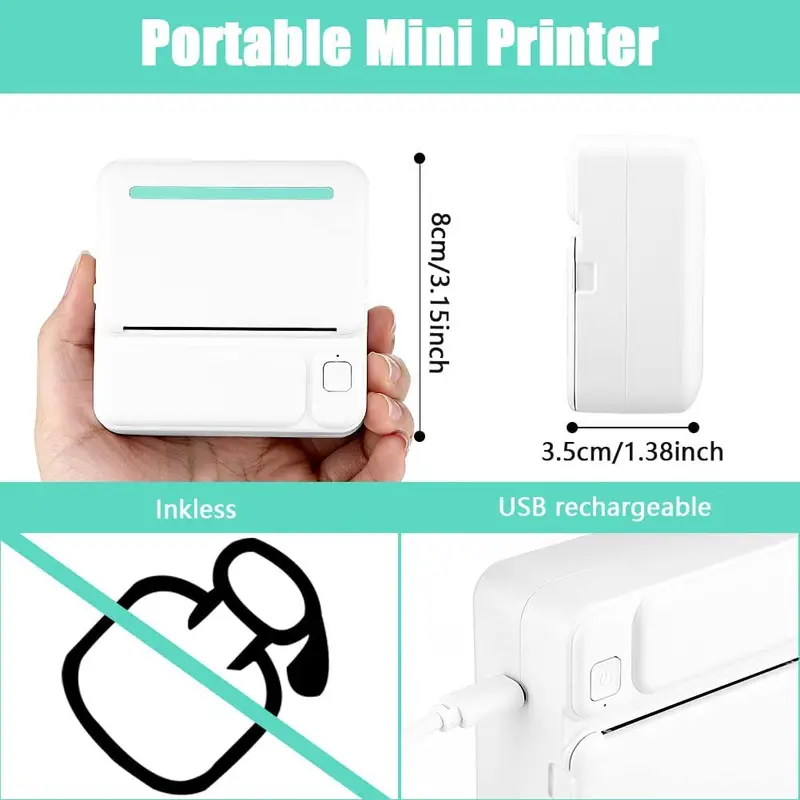 mini pocket printer wireless bt thermal printer with thermal paper portable printer for photo label image study note painting compatible with ios android details 1