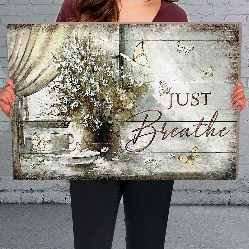 

The Just Breathe Framed Canvas Painting, Wall Art Prints With Frame, For Living Room & Bedroom, Home Decoration, Festival Gift For Her/him, Ready To Hang