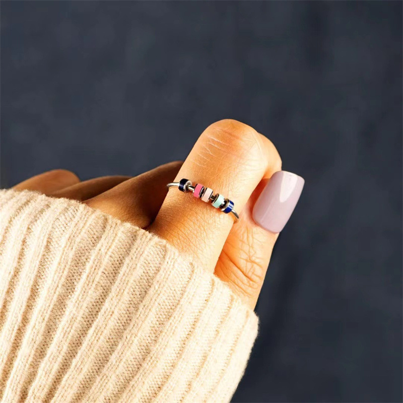 Delicate Enamel Spinner Rings for Women Girls Stainless Steel Bead Ring Jewelry Birthday Gifts