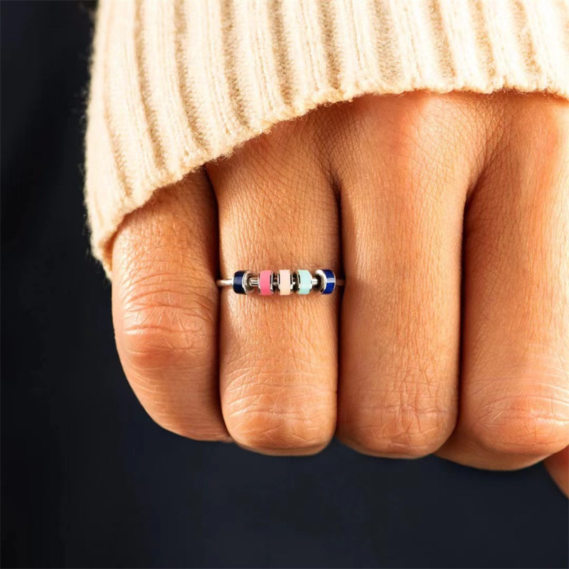 Delicate Enamel Spinner Rings for Women Girls Stainless Steel Bead Ring Jewelry Birthday Gifts