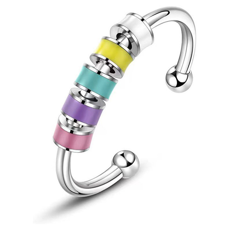 Delicate Enamel Spinner Rings for Women Girls Stainless Steel Bead Ring Jewelry Birthday Gifts
