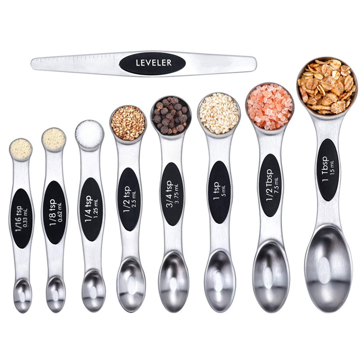 Magnetic Measuring Spoons - Set of 8 Black