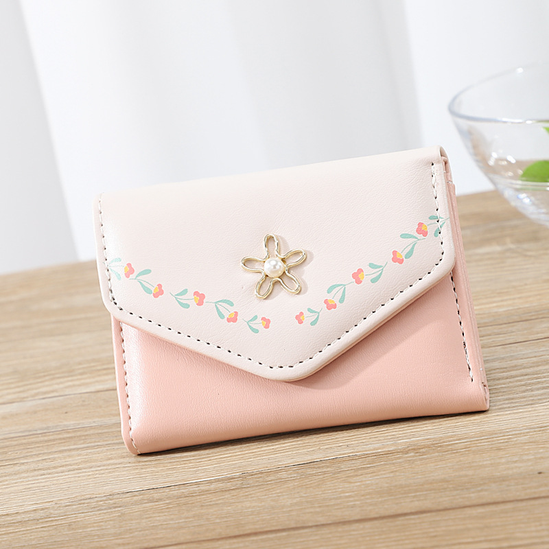 Wallet Women Soft PU Leather Female Coin Pocket Card Photo Holder Cute  Small Flower Tri-Fold Ladies Wallets-Green